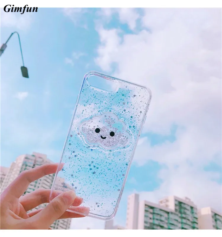 

Gimfun Cute Fresh Clouds Glitter Phone Case for IPhone 7 7plus 6 6s 8 Plus Cartoon Bling Tpu Silicone Case for Iphone X Cover