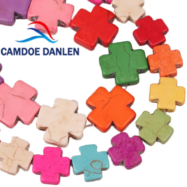 Mixed Color Cross Shaped Turquoises Howlite Stone Spacer Loose Beads For Bracelet Necklace Making 15*15 20*20mm | Украшения и