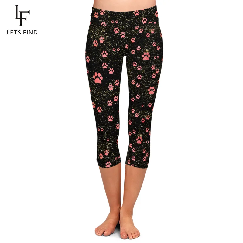 LETSFIND Summer High Waist Plus Size Women Capri Leggings 3D Pink Dog Paw Design Fitness Soft Mid-Calf 3/4 Stretch Leggings LETSFIND Summer High Waist Plus Size Women Capri Leggings 3D Pink Dog Paw Design Fitness Soft Mid-Calf 3/4 Stretch Leggings