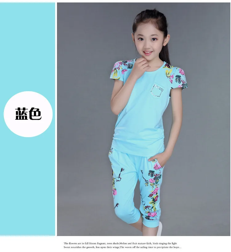 Cotton Children Clothing Sets Summer Girls Sports Suit Print Short Sleeve T-shirt+Pants 2Pcs Girls Clothes 4 6 8 10 12 14 Years (7)