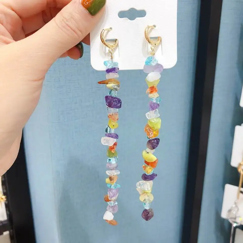 

2019 New Fashion Colorful Irregular Stone Long Earrings Femme pendientes Party Statement Jewelry