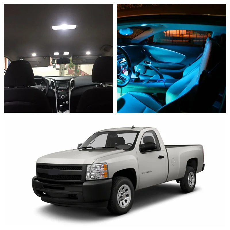 

13pcs White LED Light Ice Blue Bulbs For Chevy Chevrolet Silverado 2007-2013 Interior Package Kit License Plate Lamp Chevy-EF-02