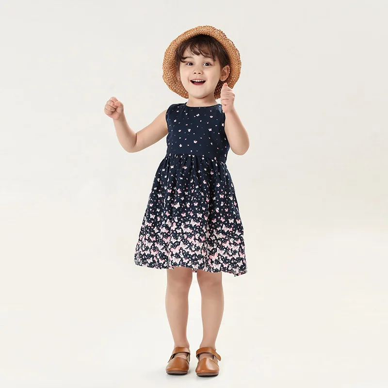 Новые повседневные платья для маленьких девочек летние детские платья-майки с рисунком бабочка без рукавов детская одежда