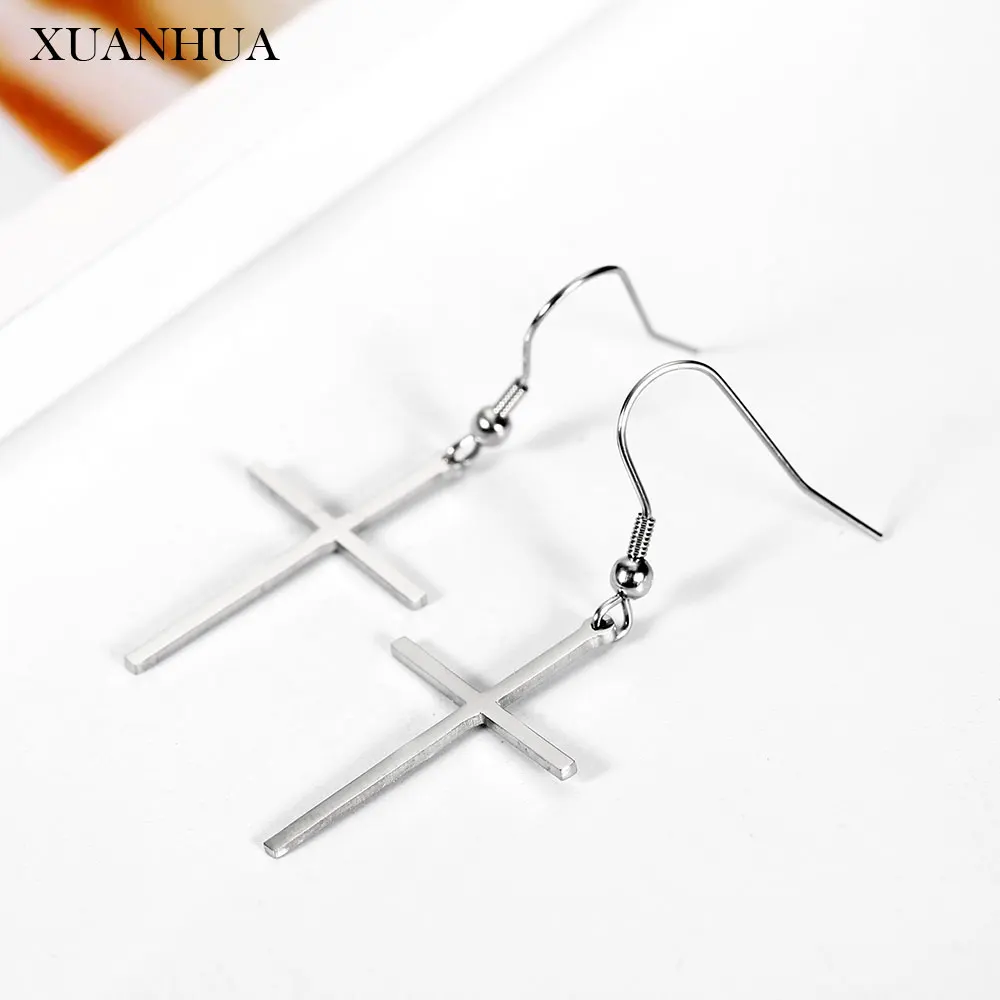 

XUANHUA Crosses Drop Earrings For Women Stainless Steel Jewelry Woman Vogue 2019 Long Earrings Summer Jewelry Accessories