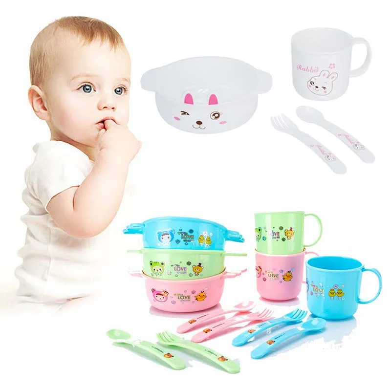 4Pcs Toddler Dinnerware Set Baby Feeding Bowl Microwave Safe Cartoon