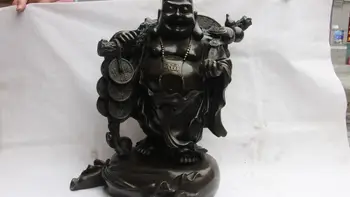 

19 Chinese Copper Pure Bronze Happy Lucky Maitreya Buddha Money Bag Coin Statue