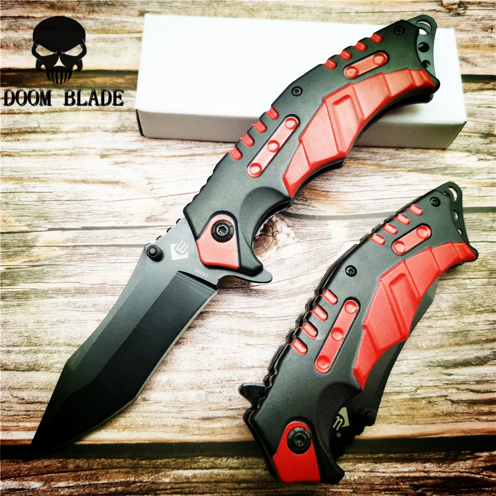 

205mm 5CR15MOV Blade Knives Folding Knife with RED Lightweight Plastic Handle Collection Camping Hunting Keychain Gift Knives