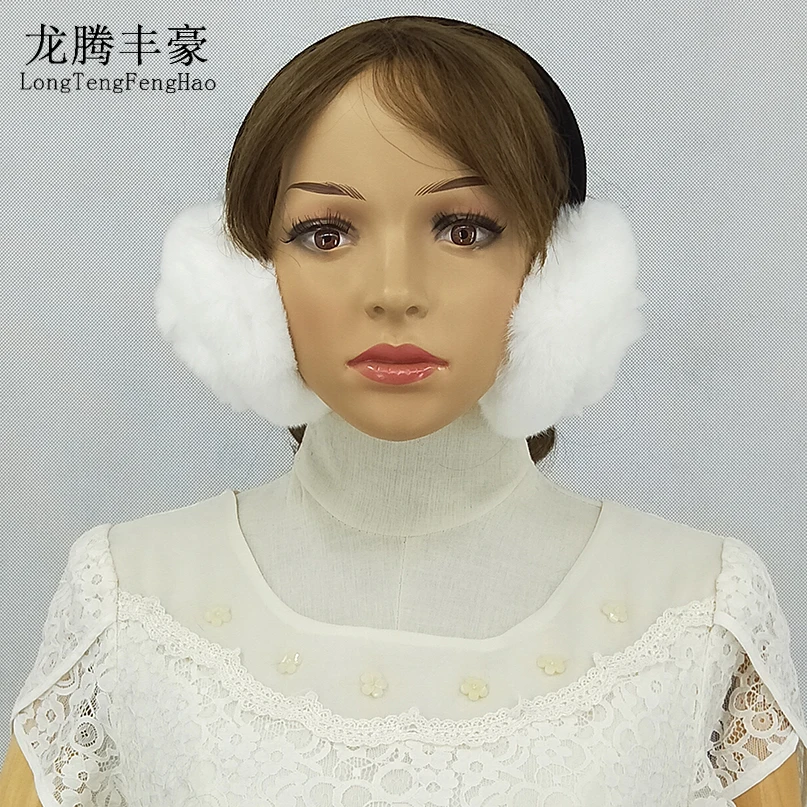 Women Winter Flower Earmuffs Real Rabbit Fur Warm Earmuffs Lovely Ear Muff