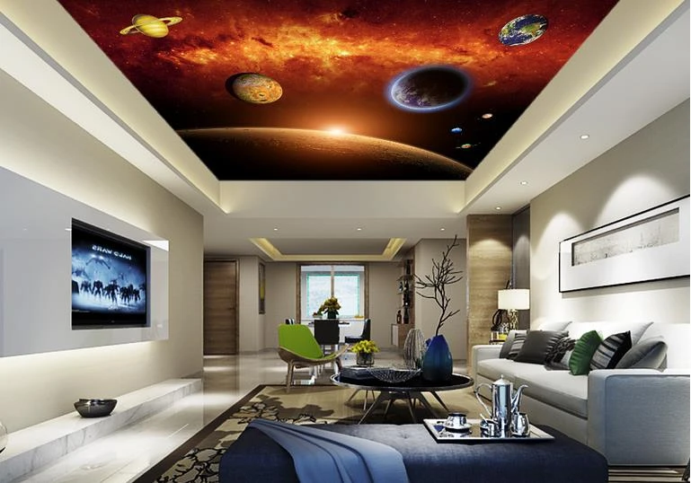 カスタマイズ3d高級天井壁紙宇宙惑星ための壁紙リビングルーム現代スカイ天井壁紙 Planet Wallpaper Ceiling Wallpaperwallpapers For Living Room Aliexpress