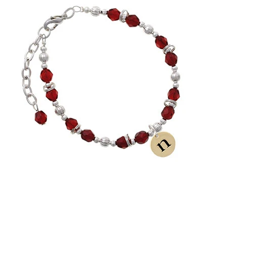 Goldtone Disc 1/2'' Initial - n - Maroon Beaded Bracelet