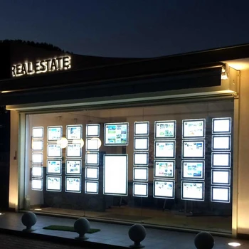 

28PCS real estate window display frames A4 landscape cable wires hanging kits double side magnetic acrylic light box