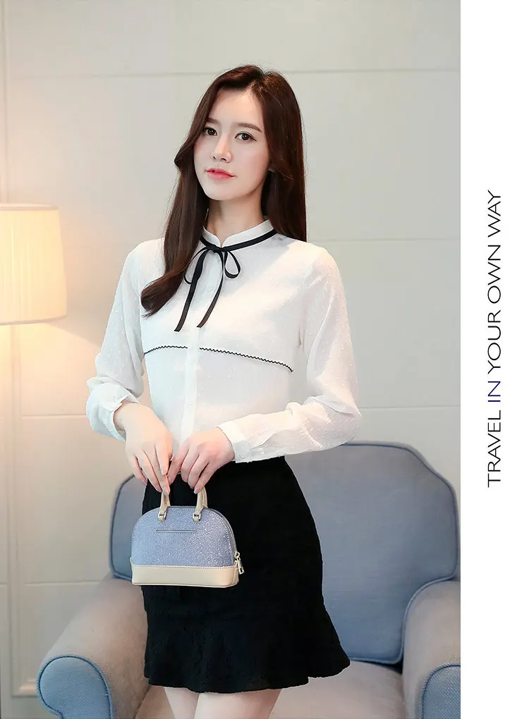New Arrival Autumn Tops Women Shirts Office Chiffon Blouse Women 2019 Fashion Long Sleeve White Shirt Female Bow Work Blusas Mujer  (3)