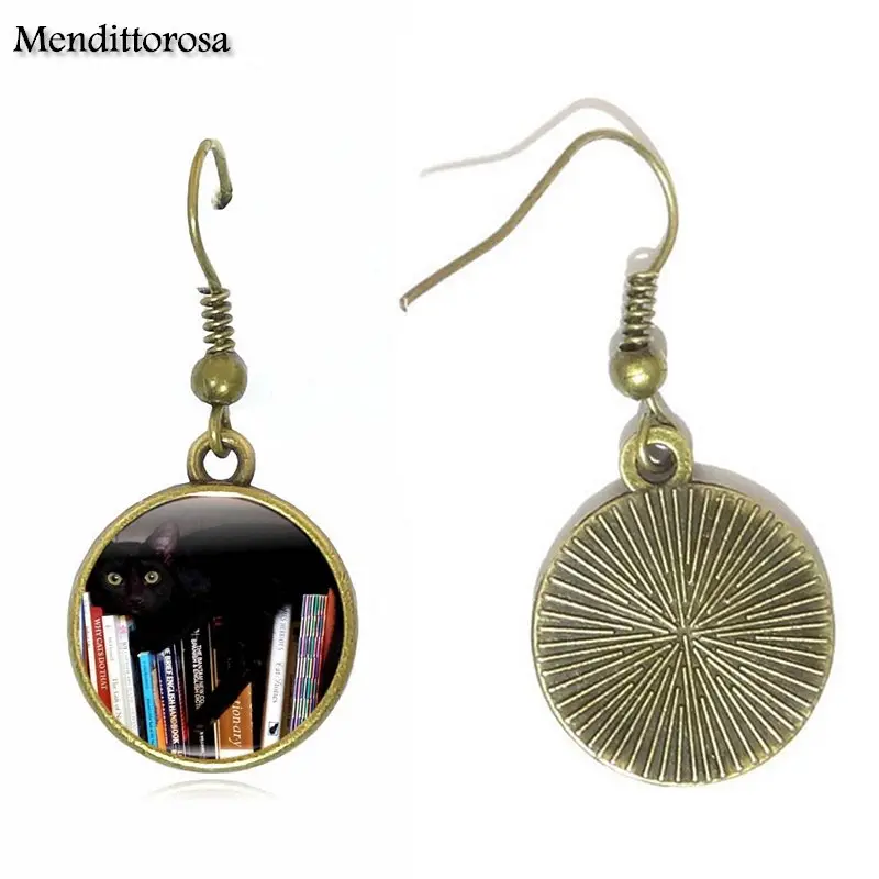 Винтажные модные стеклянные серьги Крючки Mendittorosa в виде книги и кота