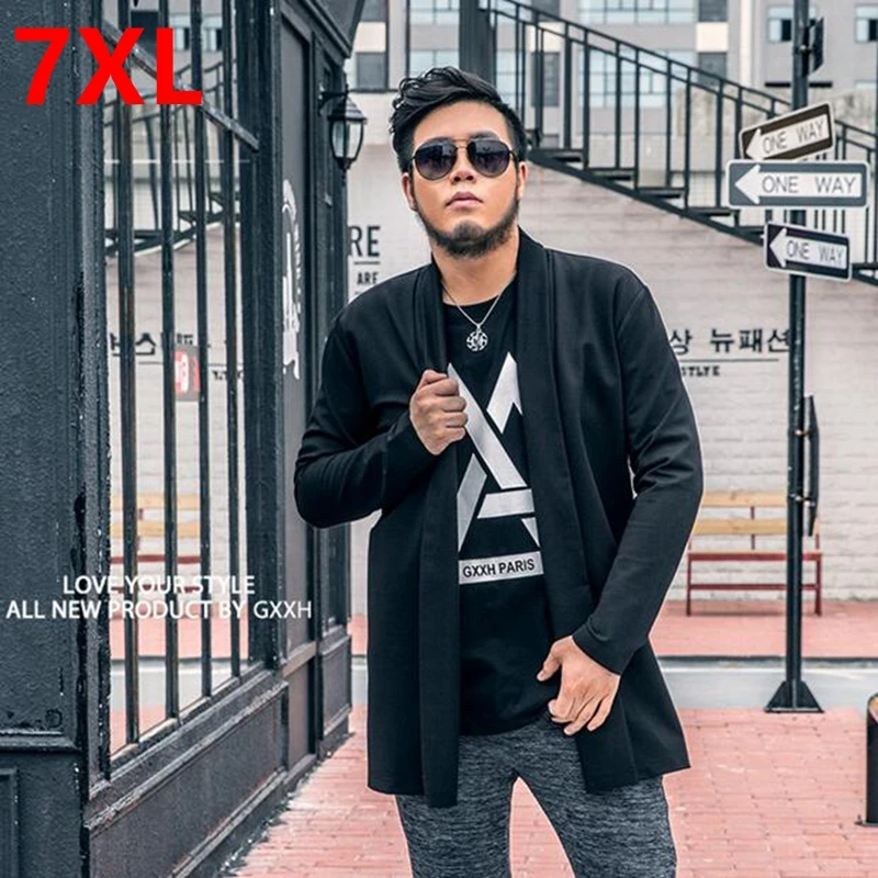 

The spring tide and fertilizer Mens XL pure long sleeved knit cardigan collar 6XL 7XL slim men jacket Big man's coat