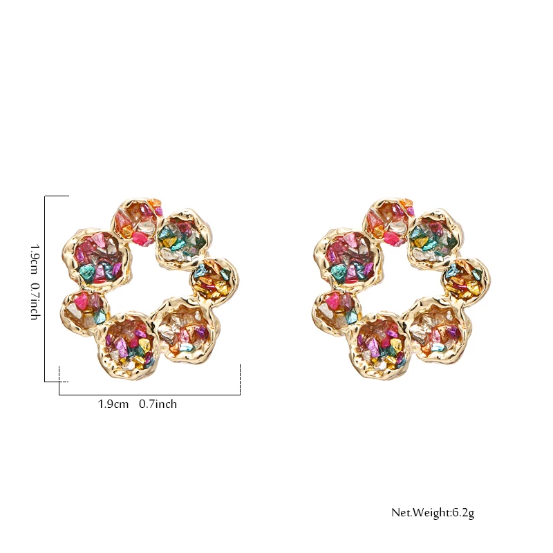 Yhpup Trendy Korean Flower Geometric Stud Earrings Natural Colorful Crushed Stone S925 Brincos for Girl Women Party Jewelry Gift