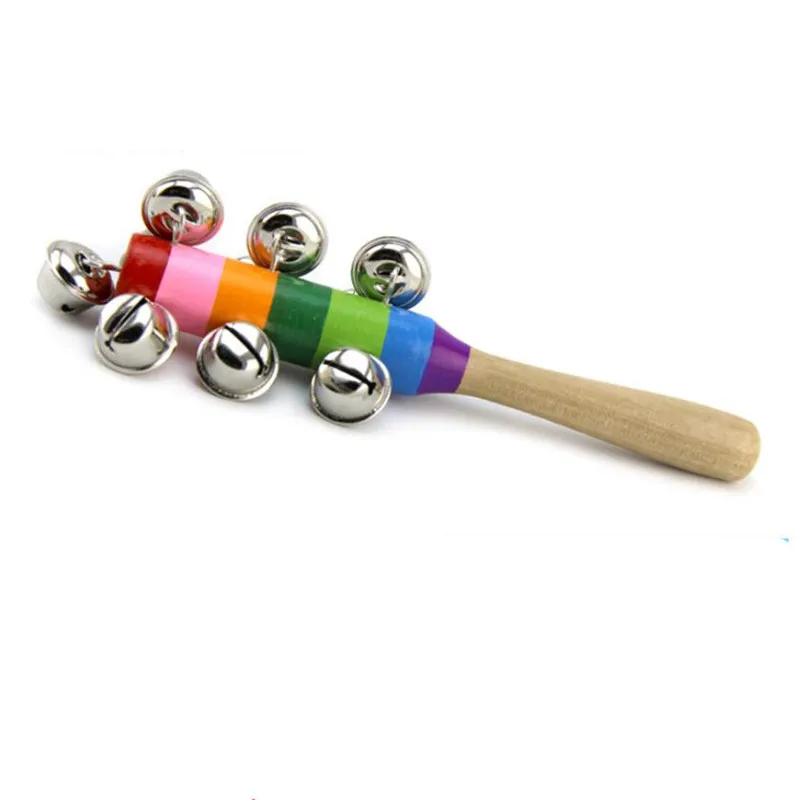 3pcs/set Baby Hand Bells Wooden Toys Baby Rainbow Color Toy 10pcs Bells