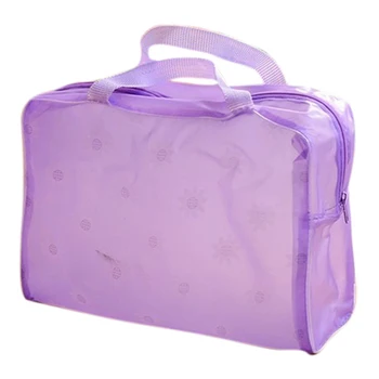

Floral Print Transparent Waterproof Cosmetic Bag Toiletry organizer Bathing Pouch Purple