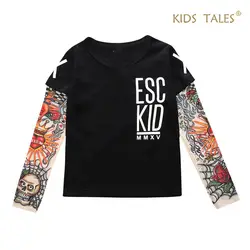 Детские футболки татуировки узор рукавами для маленьких мальчиков футболки для девочек хлопковая Топы в стиле хип-хоп Детские футболки 2017