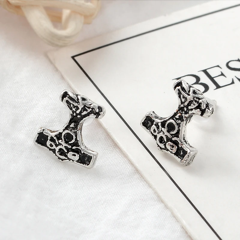 

Norse Viking Earrings Tiny Thor's Hammer Stud Earrings For Women Men Metal Nordic Amulet Earrings Fashion Viking Ear Jewelry