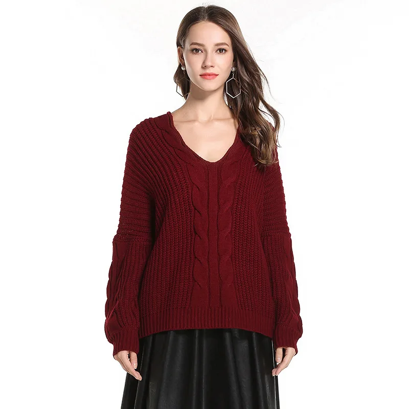 2018 Autumn Winter Warm Knitted Sweater V Neck Long Sleeve Sweaters Knitwear Pullovers 2018 Autumn Winter Warm Knitted Sweater V Neck Long Sleeve Sweaters Knitwear Pullovers