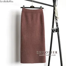 AreMoMuWha Европа и США осень и зима новые толстые вязаные юбки высокая Талия Длинные шерстяные на сумку на юбку бедра юбка MH111