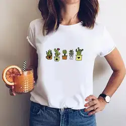 Модная Милая женская летняя футболка с рисунком растений и круглым вырезом Harajuku, Повседневная футболка для женщин, хипстерская одежда