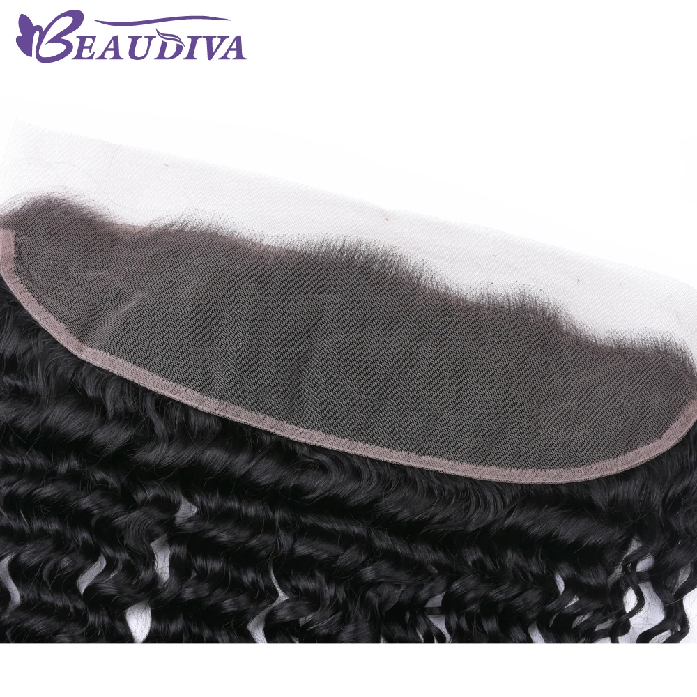 BeauDiva 13*4 Lace Frontal Deep Wave Peruvian Human Hair Lace Closure Frontal Ear To Ear Free Part With Baby Hair Non Remy Hair
