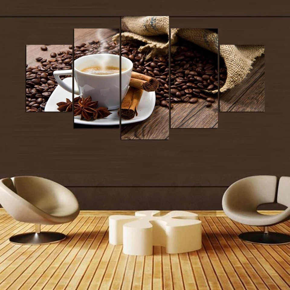 

Painting Wall Art Modular Poster Frame HD Printed Modern 5 Pieces Cappuccino Coffee Canvas Living Room Pictures Home Decor