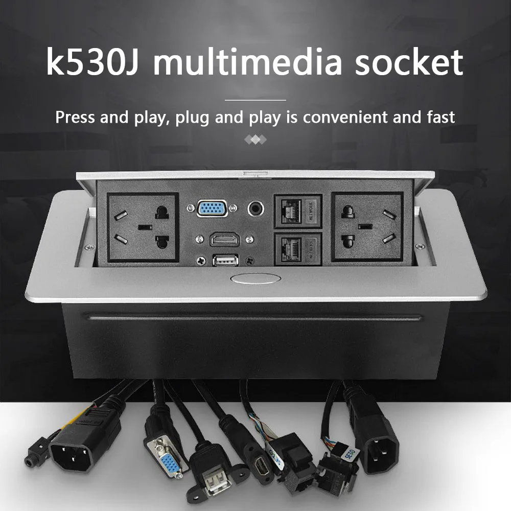 

Universal Desktop Socket USB Socket Conference Room POP UP Table Socket Zinc Alloy Panel VGA Audio HDMI USB Network Interface