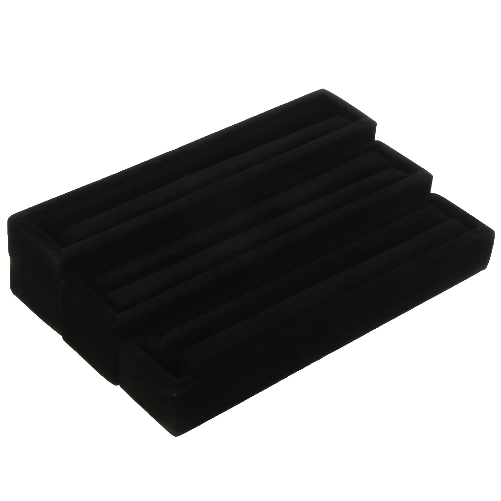 3pcs Velvet Slots Ring Trays Showcase Display Jewelry Holder Box Long Case Rings Stud Earring Cufflink Jewelry Packaging