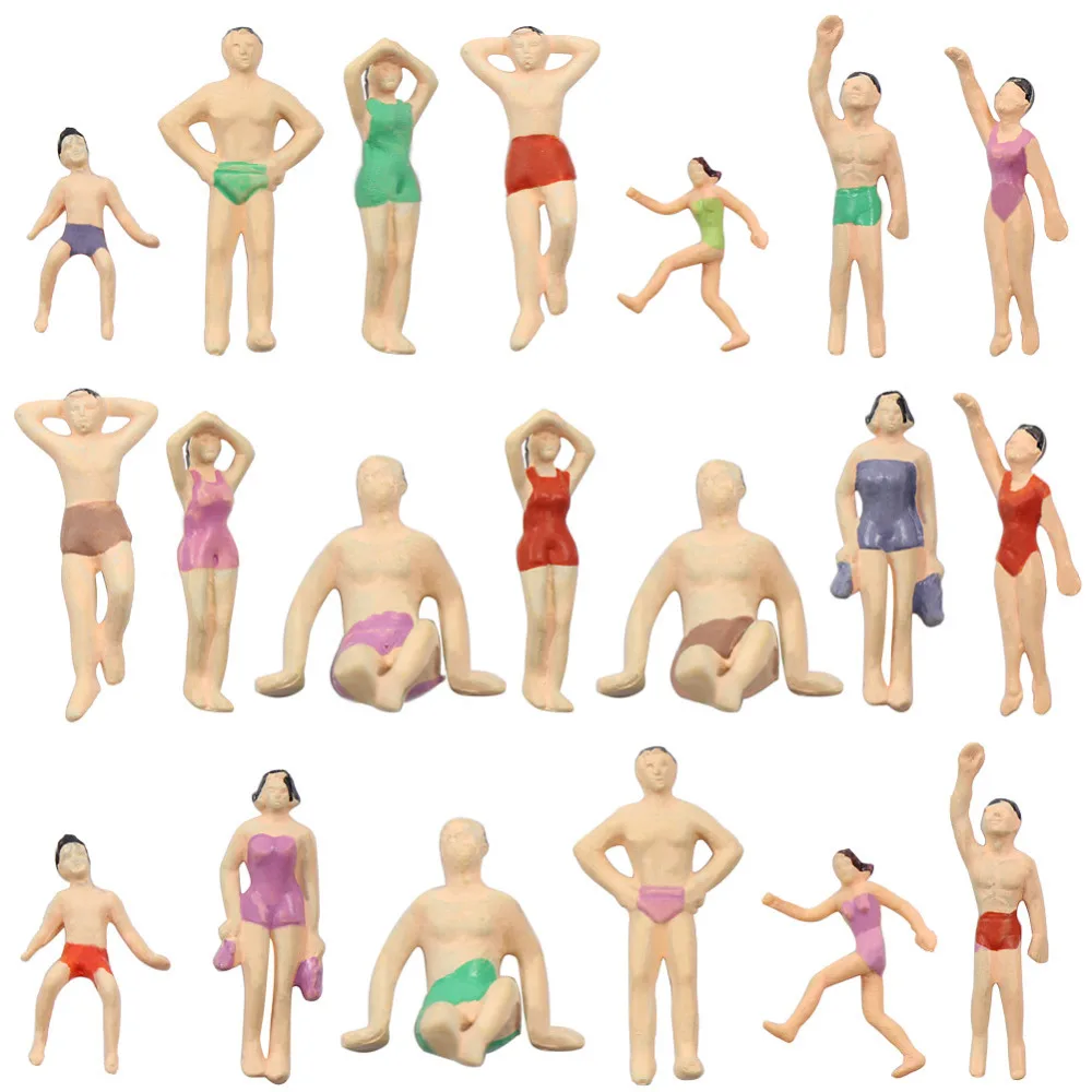 20pcs 1:75 OO Scale Painted Model Beach Swimmer People Figures Beach Layout 