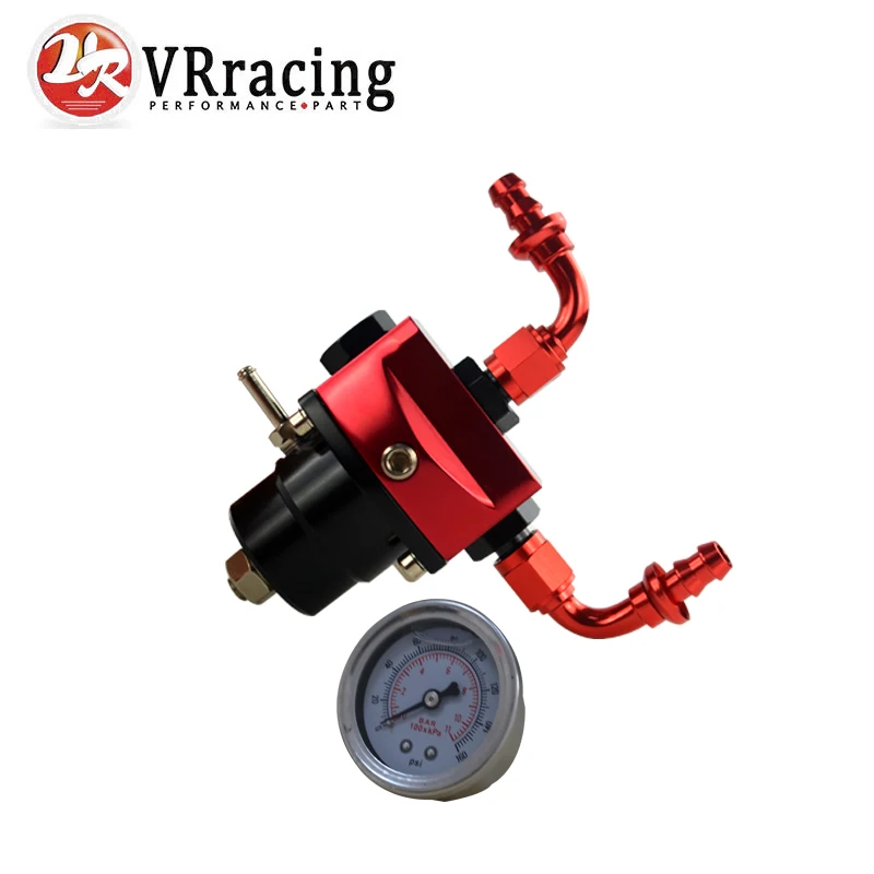 

VR - DIY Black&Red fpr AN6 Fitting EFI Fuel pressure regulator Universal with 2PCS PUSH ON LOCK HOSE END FITTINGS and gauge
