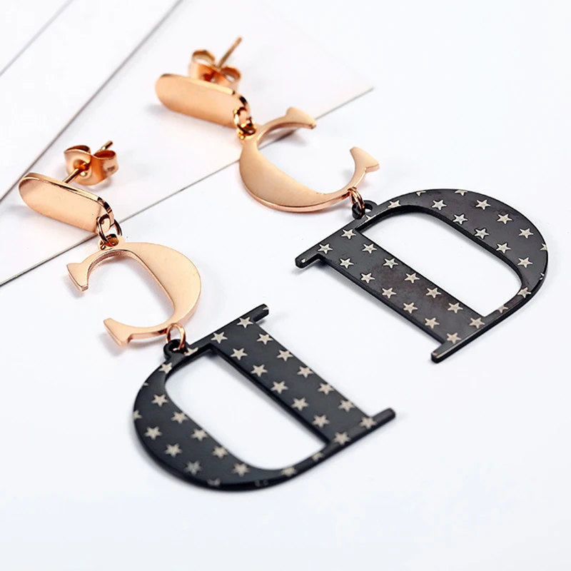 

Stainless Steel Letter Earrings Ladies Rose Gold Dangle Earrings for Women Fashion Jewelry Female