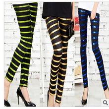5 шт./партия,, корейский стиль, сексуальные тонкие женские шелковые разноцветные леггинсы в полоску, большие эластичные леггинсы со средней талией