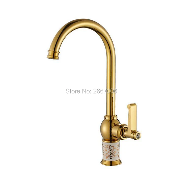 Free shipping Golden Color Marble Jade Faucet Tap Hot Cold Mixer Faucet Tap 360 Degree Swivel