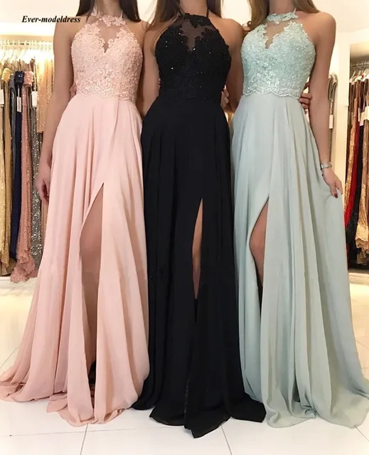 Special Price 2019 Chiffon Bridesmaid Dresses Long Sexy Side Split Halter Neck Lace Appliques Beaded Simple Wedding Guest Party Gowns Cheap Special Price 2019 Chiffon Bridesmaid Dresses Long Sexy Side Split Halter Neck Lace Appliques Beaded Simple Wedding Guest Party Gowns Cheap