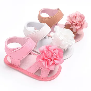 

Newborn Baby Girls Shoes Big Flower PU Leather Sandals Toddler Summer Prewalker Shoes Flat With 0-1Y