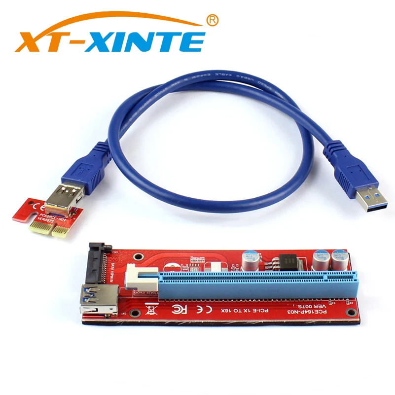 PCIE 1X to 16X Graphics Extension Cord SATA Power Supply Adapter Card for ETH Bitcoin Mining Device
