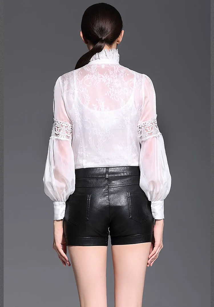 MissFoFo Band фонарь цветочный бант блузка Коммерческая тонкая рубашка белая женская элегантная вышивка тонкая черная цельная рубашка 2