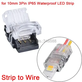 

10pcs 3Pins 10mm Quick Strip to Power Connector for Dual Color CCT Waterproof IP65 LED Strip to Wire Conductor Solderless