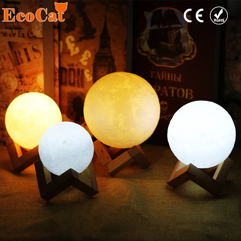 

Rechargeable 3D Print Moon Lamp 2 Color Change Touch Switch Bedroom Bookcase Night Light Home Decor Creative Gift