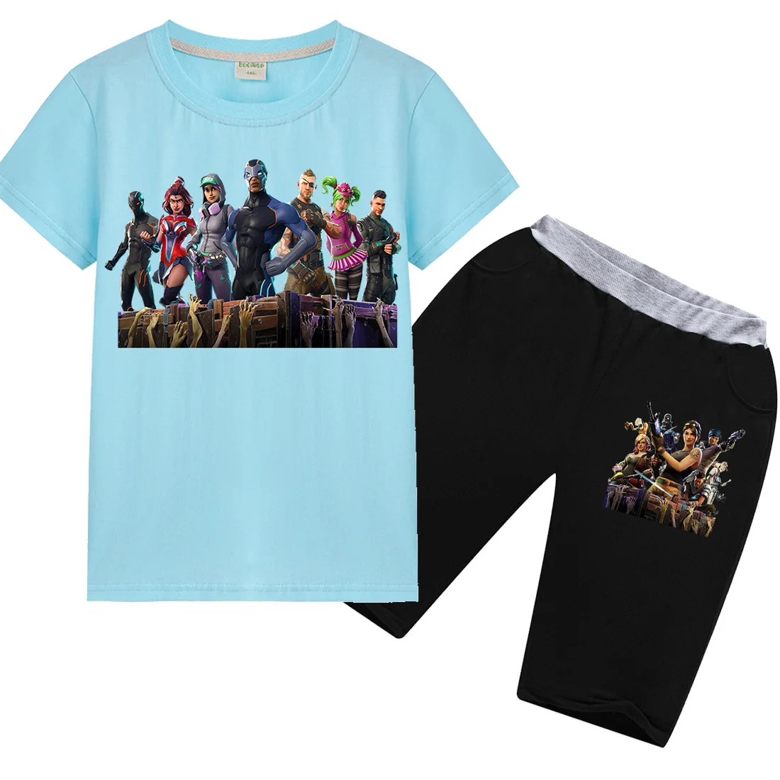 

New boy clothes fortnight t-shirt Kids ste game cartoon printed black shirt pants 2PCS boy girl casual children Fornite clothing