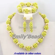 Yellow Nigerian Wedding Crystal Beads Necklaces Jewelry Set 2015 Fashion African Beads Bridal Jewelry Set Free Shipping AEJ213