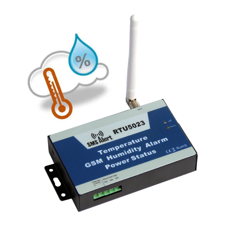 RTU5023 GSM Antenna Temperature Humidity Alarm Power SMS Command For Hospital Storage Greenhouse Power Monitor With 1m Sensor
