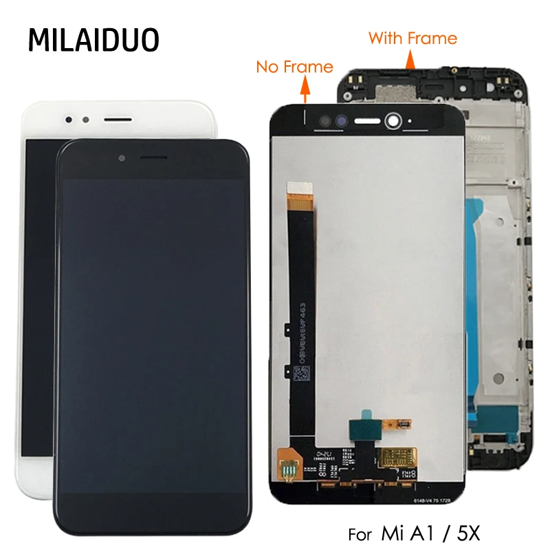 

LCD Display For Xiaomi A1 Mi 5X A1 5.5 inch LCD Touch Screen Digitizer Black White with Frame Assembly Replacement