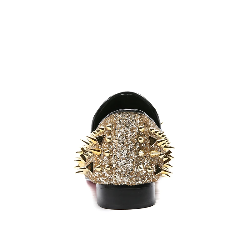 Loafers Mão Da Preto Dourado Casamento Moda Sapatos Flats Mocassins À Homens Deslizar Sobre Mabaiwan Chinelo Glitter Rebites ouro Ouro Picos Feitos Do Vestido De Couro wBzU1E1q