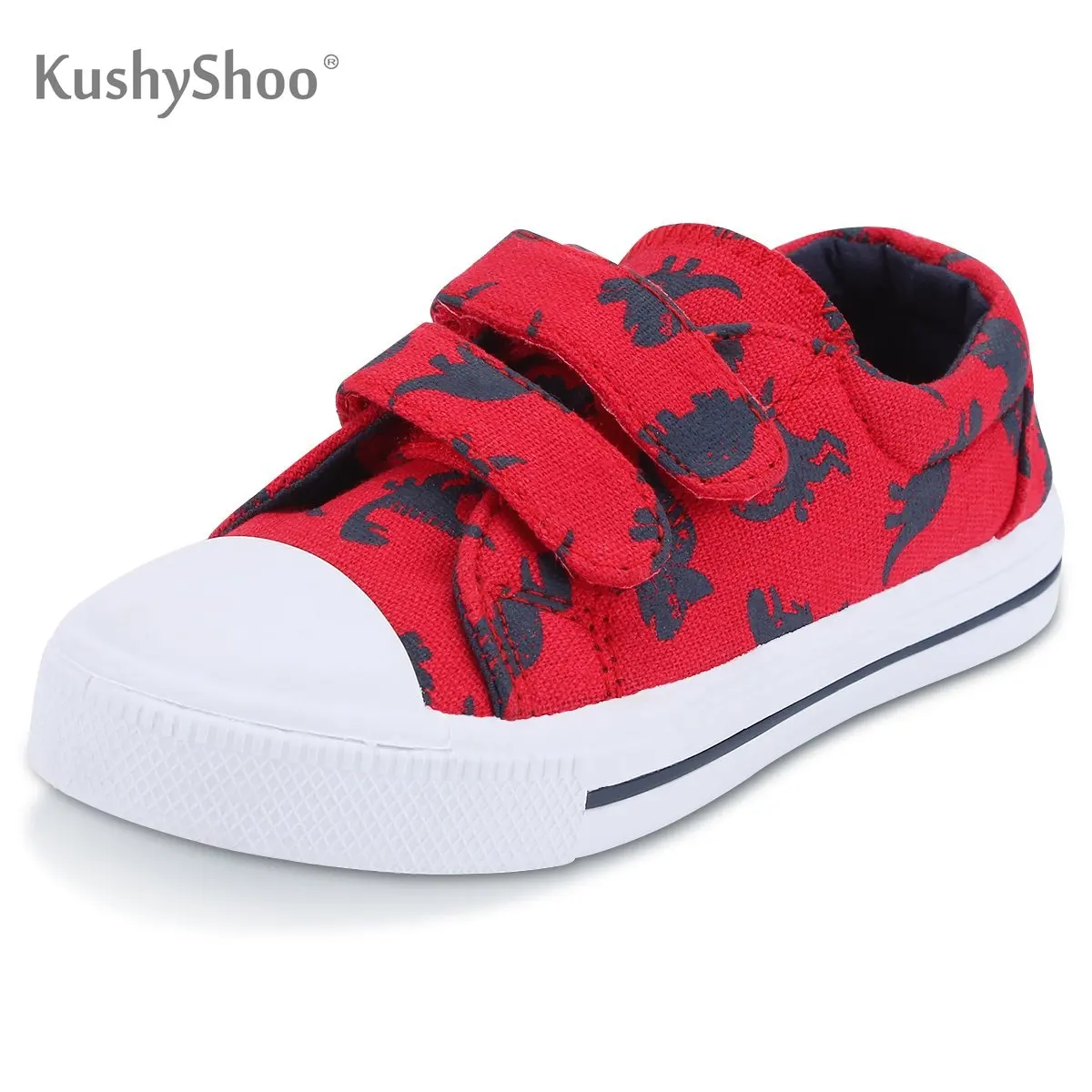KushyShoo/детские кроссовки для мальчиков и девочек с рисунком динозавра; кроссовки с двумя крючками и петлями; детская парусиновая обувь; детские кроссовки