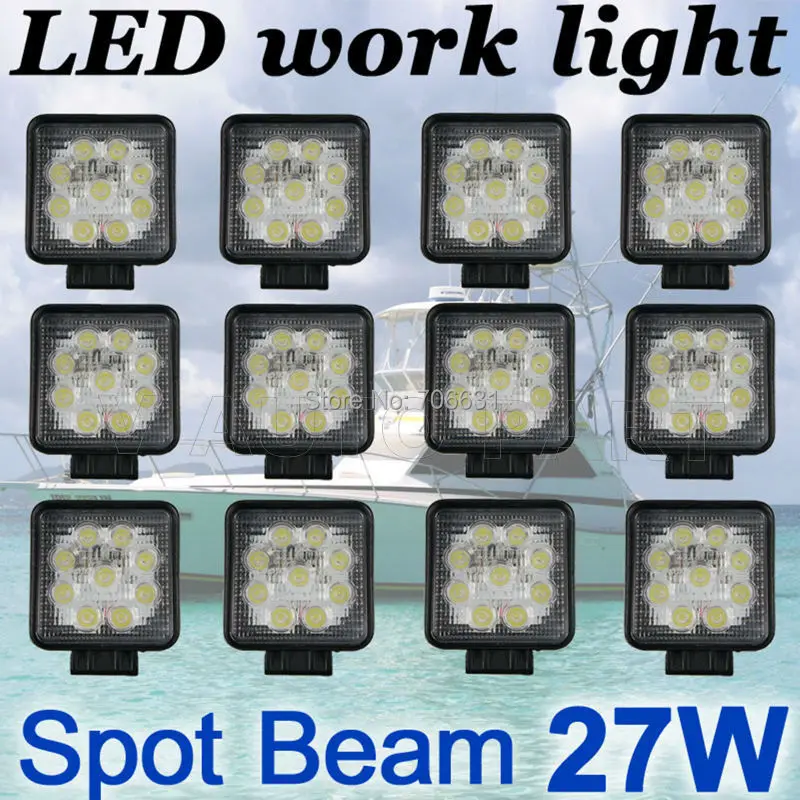 

12X 27W Square  LED work Lamp Light spot Beam Truck Trailer Off Road Marine SUV