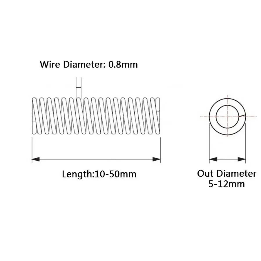 10 шт. компрессионная пружина 304 нержавеющая сталь некоррозионная Натяжная пружина проволока диаметром 0,8 мм наружный диаметр 10 мм длина 10 мм-50 мм