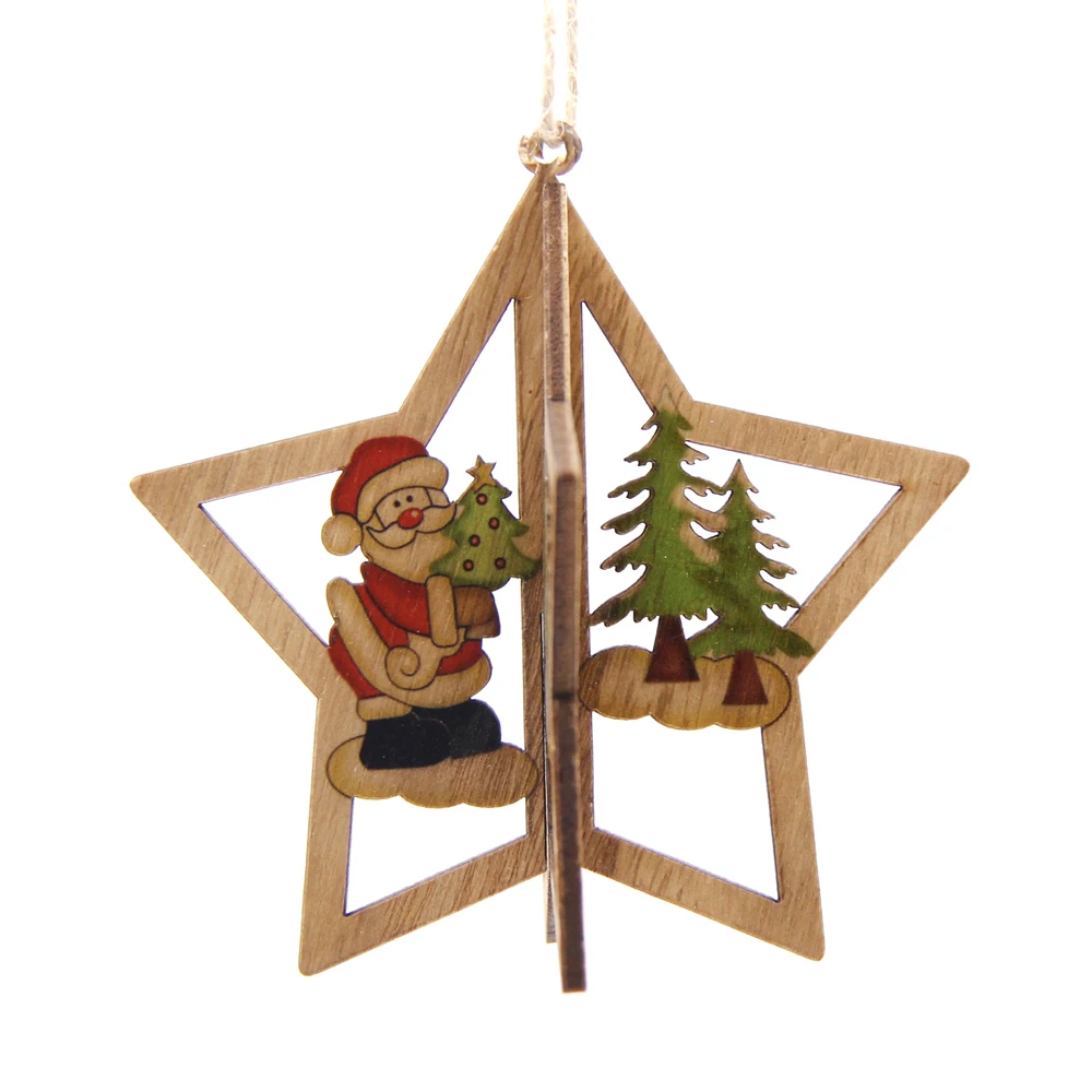 3 набора креативных 3D рождественских деревянных Подвесок в форме звезды и сердца DIY для рождественской вечеринки, подвесные украшения на елку - Цвет: Star Santa Tree